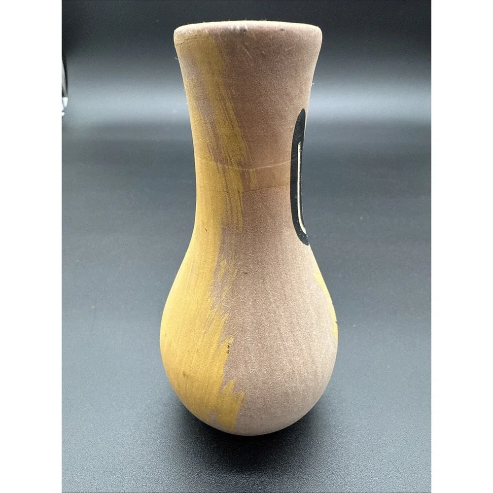 Mini Mexican‎ Style Cactus Carved Pottery Vase Hand Painted 4.5 In Signed AZ.